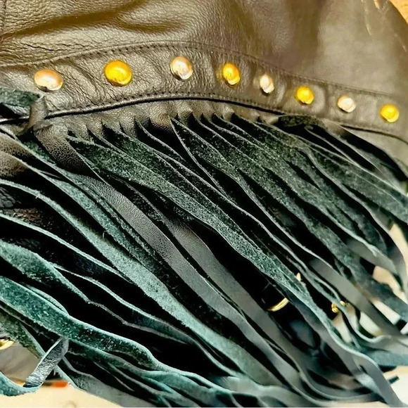 JJ Winters Rare Large Fringed Studded Leather Crossbody  Purse - Picture 3 of 6
